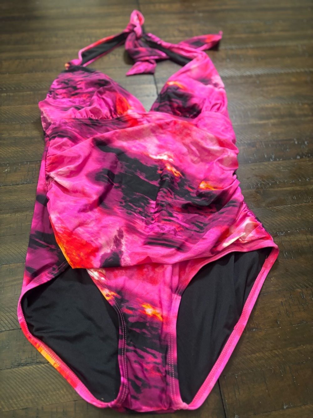 DKNY Pink & Black Tie-Dye One-Piece Swimsuit Size L. New no Tag